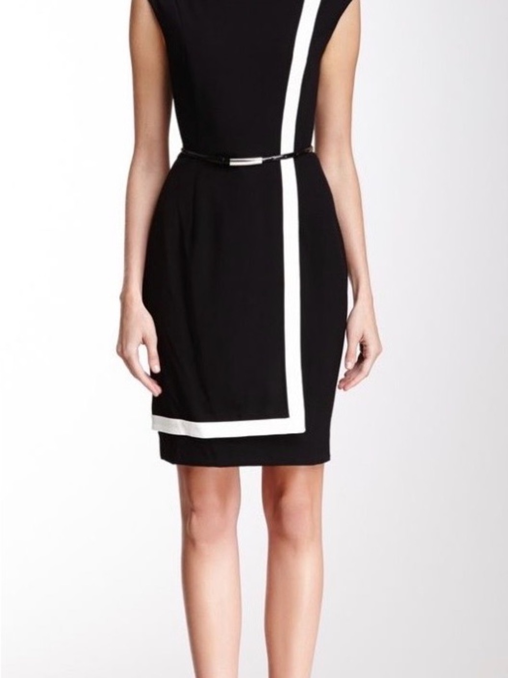 Calvin Klein Black Sheath Dress with White Contrast Trim